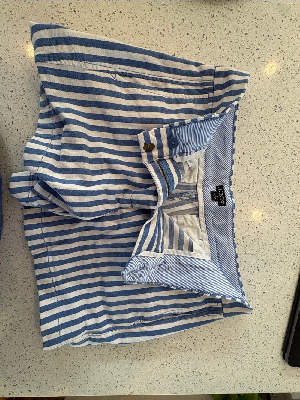 J crew blue and white striped shorts